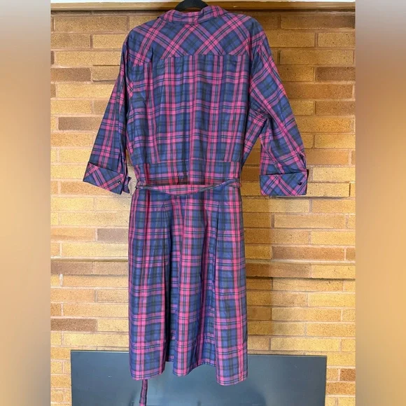 NWT Talbots Silk Blend Pink and Purple Plaid Shirt Dress with Belt - Picture 2 of 8